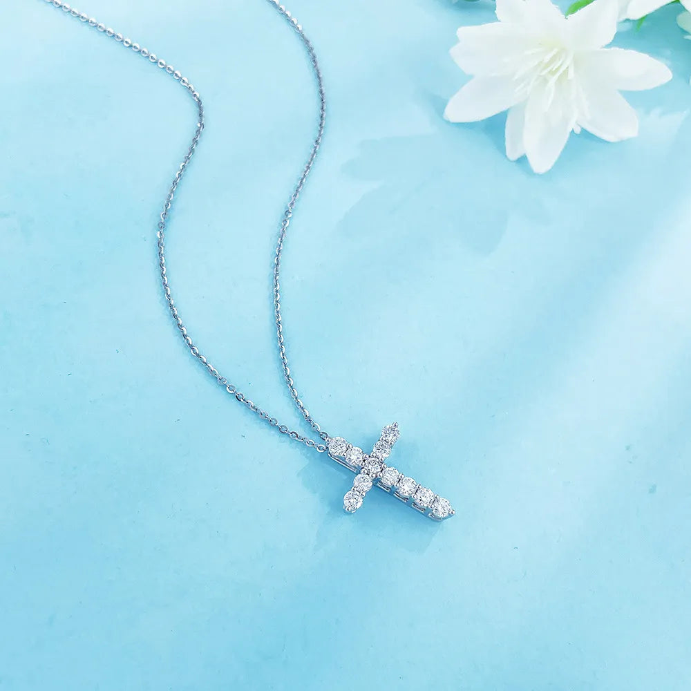 1.78 ctw Cross Round-Cut Lab-Grown Diamond Pendant in PT950 Platinum