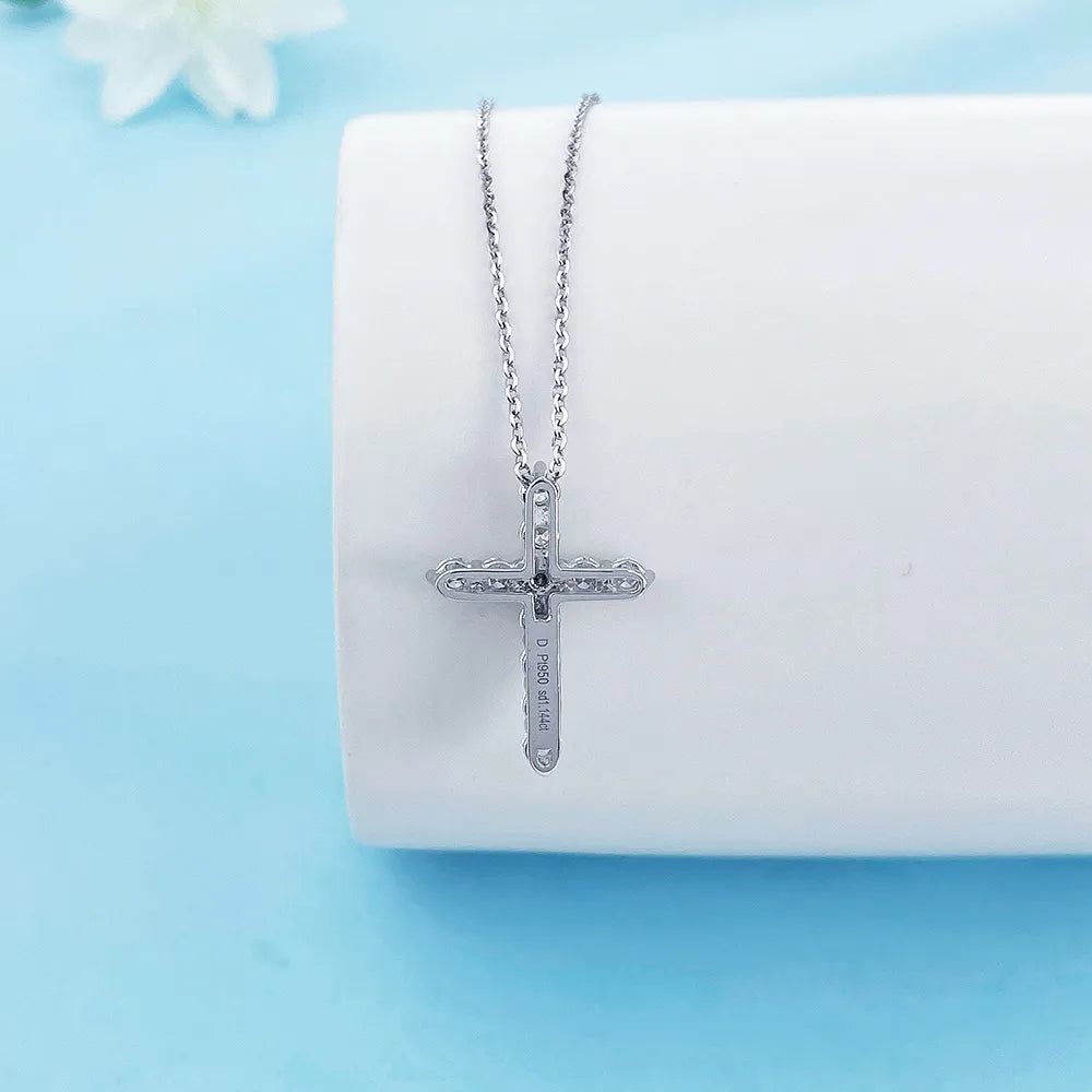 1.78 ctw Cross Round-Cut Lab-Grown Diamond Pendant in PT950 Platinum