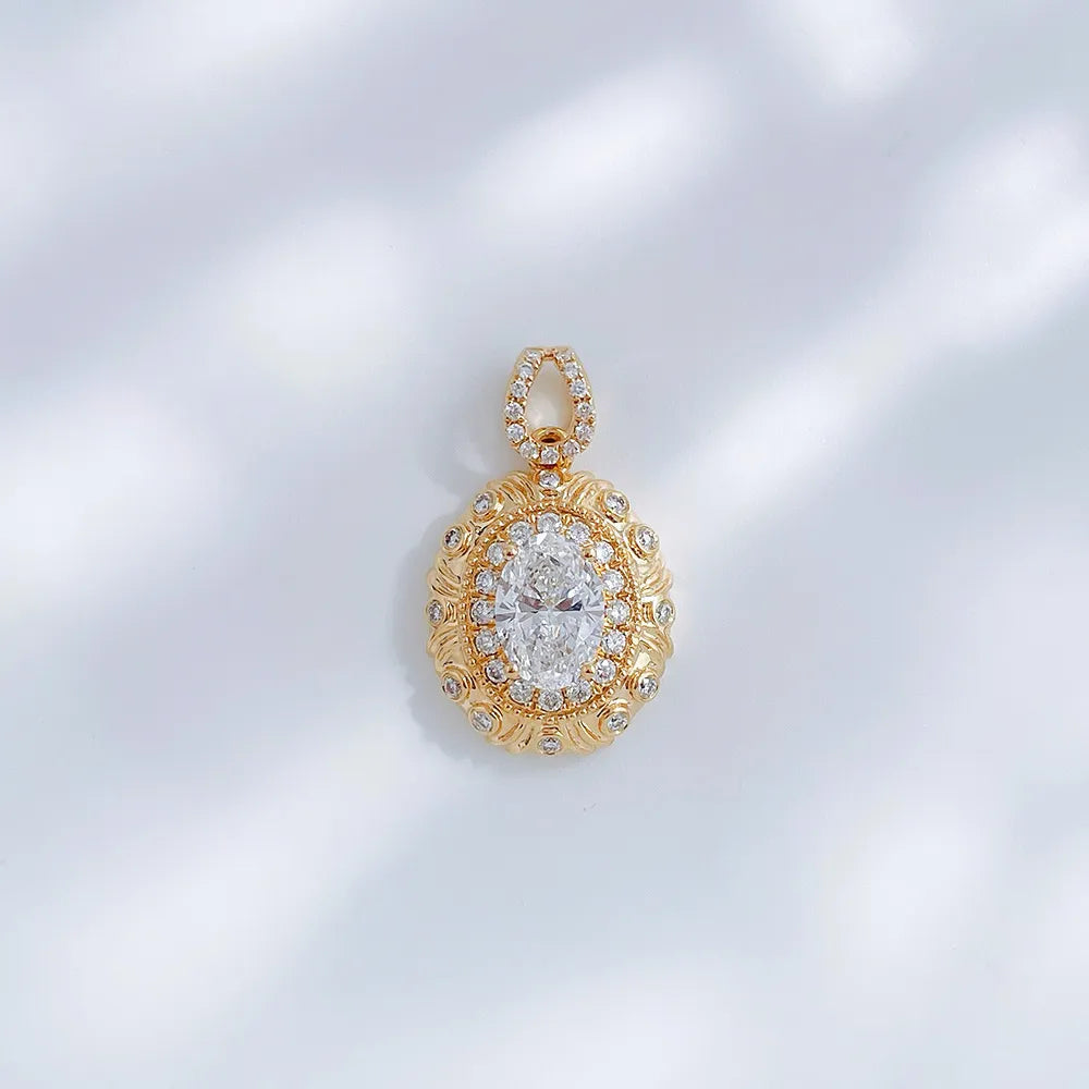 1.06 ct Crown Oval-Cut Lab-Grown Diamond Pendant in 18K Yellow Gold