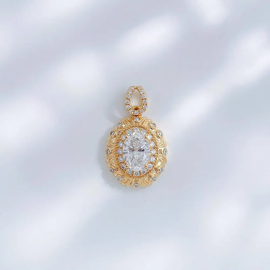 1.06 ct Crown Oval-Cut Lab-Grown Diamond Pendant in 18K Yellow Gold