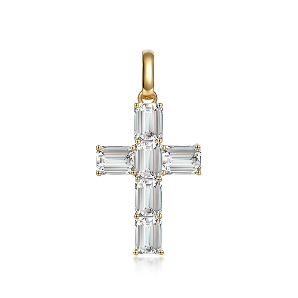 1.23 ctw Cross Emerald-Cut Lab-Grown Diamond Pendant in 18K Yellow Gold