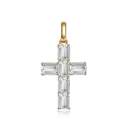 1.23 ctw Cross Emerald-Cut Lab-Grown Diamond Pendant in 18K Yellow Gold