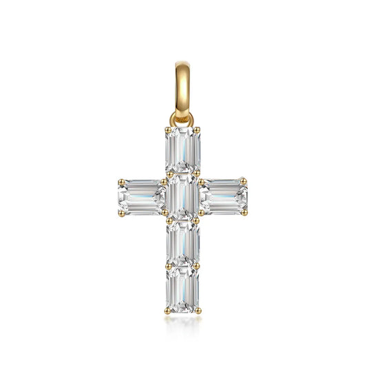 1.23 ctw Cross Emerald-Cut Lab-Grown Diamond Pendant in 18K Yellow Gold