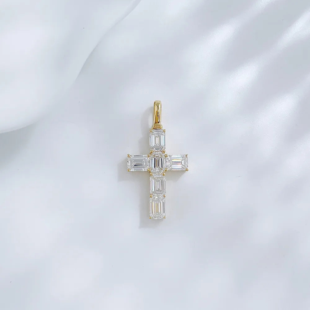 1.23 ctw Cross Emerald-Cut Lab-Grown Diamond Pendant in 18K Yellow Gold