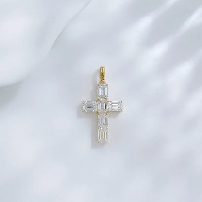 1.23 ctw Cross Emerald-Cut Lab-Grown Diamond Pendant in 18K Yellow Gold