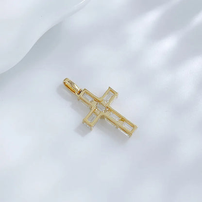 1.23 ctw Cross Emerald-Cut Lab-Grown Diamond Pendant in 18K Yellow Gold