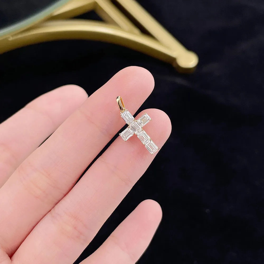 1.23 ctw Cross Emerald-Cut Lab-Grown Diamond Pendant in 18K Yellow Gold