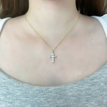 1.23 ctw Cross Emerald-Cut Lab-Grown Diamond Pendant in 18K Yellow Gold