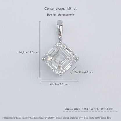 1.04 ct Minimalist Asscher-Cut Lab-Grown Diamond Pendant in 18K White Gold