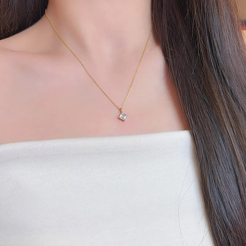 1.11 ct Minimalist Asscher-Cut Lab-Grown Diamond Pendant in 18K Yellow Gold