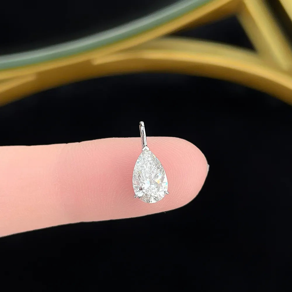 1.04 ct Minimalist Three-Prong Pear-Cut Lab-Grown Diamond Pendant in 18K White Gold