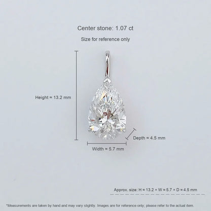 1.04 ct Minimalist Three-Prong Pear-Cut Lab-Grown Diamond Pendant in 18K White Gold