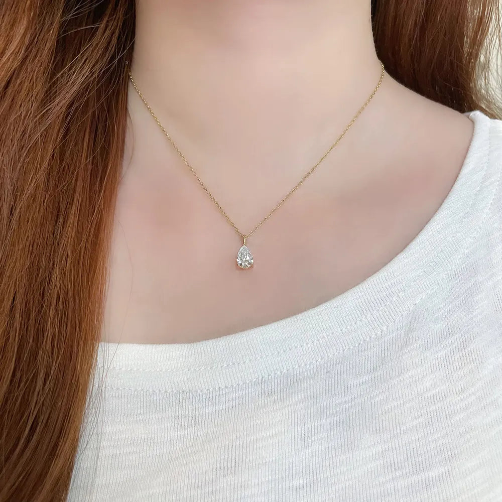 1.03 ct Minimalist Three-Prong Pear-Cut Lab-Grown Diamond Pendant in 18K Yellow Gold