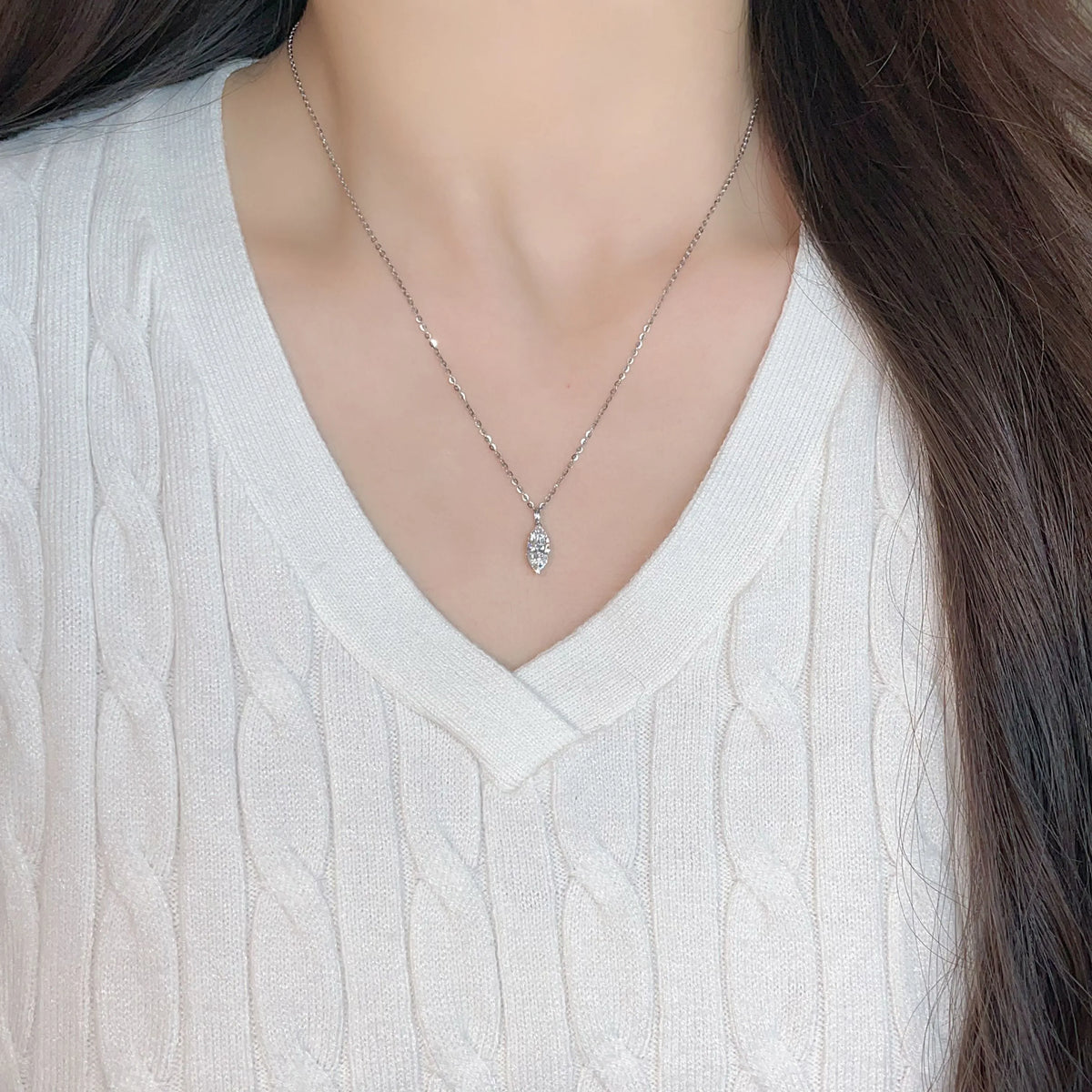 1.08 ct Minimalist Marquise-Cut Lab-Grown Diamond Pendant in 18K White Gold