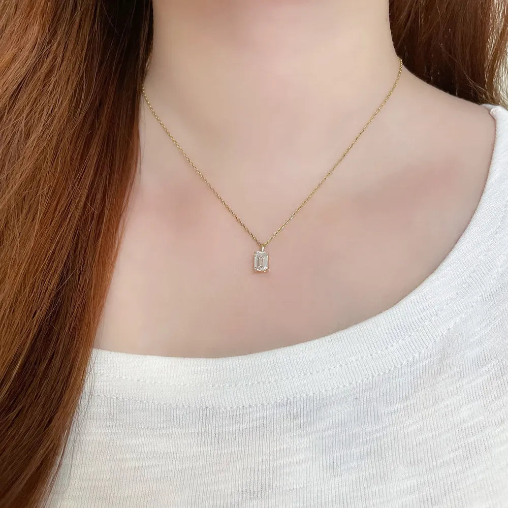 1.06 ct Minimalist Four-Prong Emerald-Cut Lab-Grown Diamond Pendant in 18K Yellow Gold