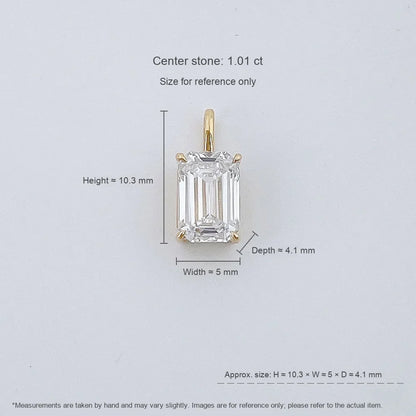 1.06 ct Minimalist Four-Prong Emerald-Cut Lab-Grown Diamond Pendant in 18K Yellow Gold