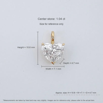 1.01 ct Three-Prong Heart-Cut Lab-Grown Diamond Pendant in 18K Yellow Gold