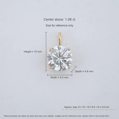 1.02 ct Minimalist Four-Prong Round-Cut Lab-Grown Diamond Pendant in 18K Yellow Gold