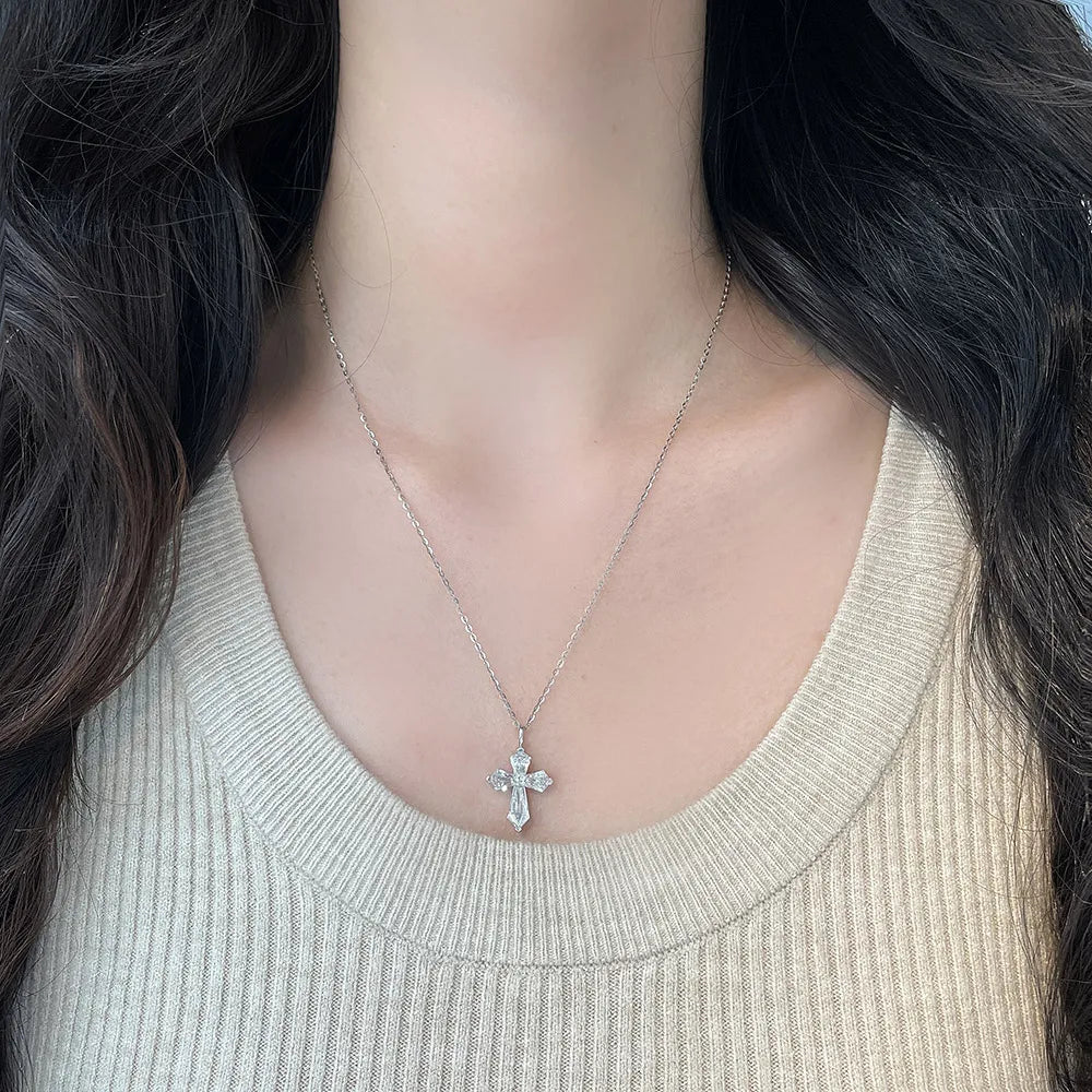 1.08 ctw Cross Emerald-Cut Lab-Grown Diamond Pendant in PT950 Platinum
