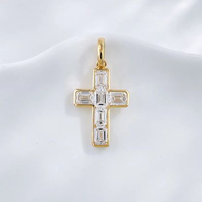 0.9 ctw Cross Emerald-Cut Lab-Grown Diamond Pendant in 18K Yellow Gold