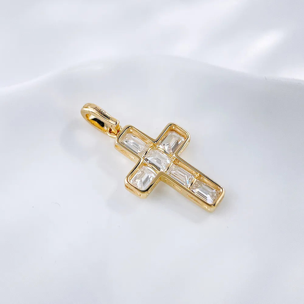 0.9 ctw Cross Emerald-Cut Lab-Grown Diamond Pendant in 18K Yellow Gold