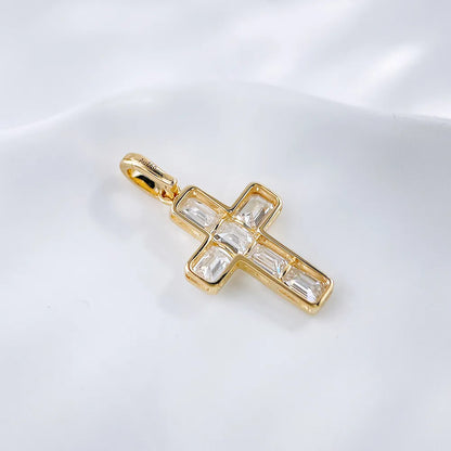 0.9 ctw Cross Emerald-Cut Lab-Grown Diamond Pendant in 18K Yellow Gold