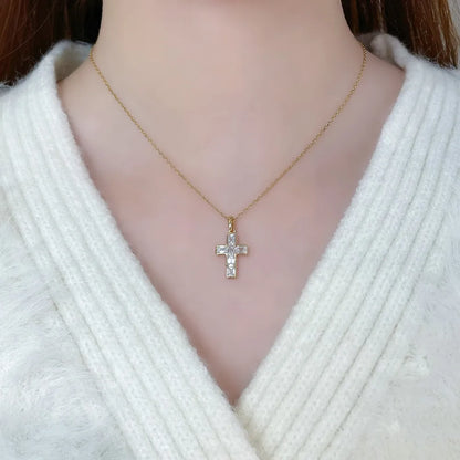 0.9 ctw Cross Emerald-Cut Lab-Grown Diamond Pendant in 18K Yellow Gold