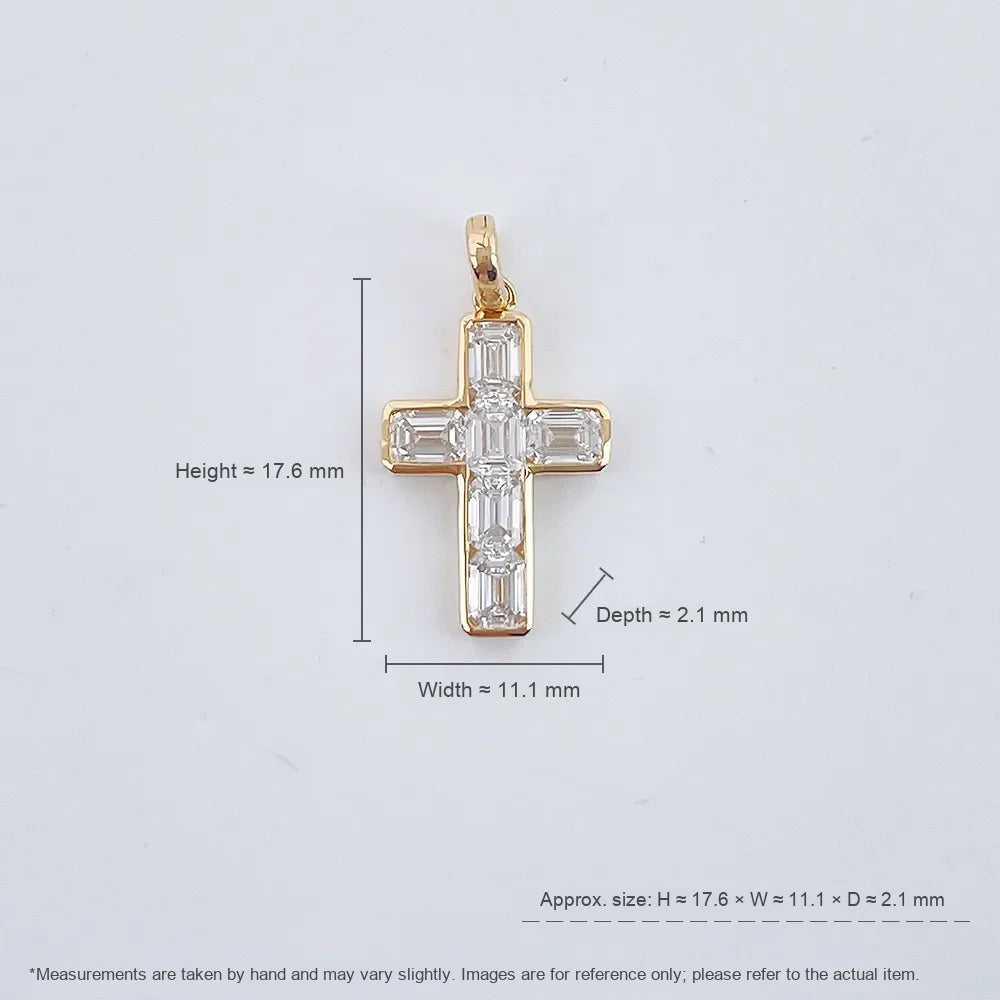 0.9 ctw Cross Emerald-Cut Lab-Grown Diamond Pendant in 18K Yellow Gold