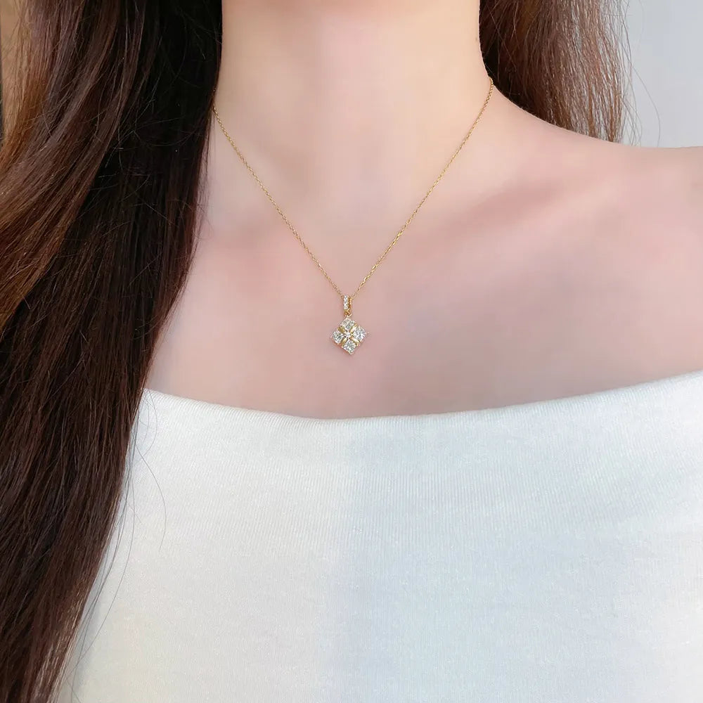 1.3 ctw Four-Leaf Clover Princess-Cut Lab-Grown Diamond Pendant in 18K Yellow Gold