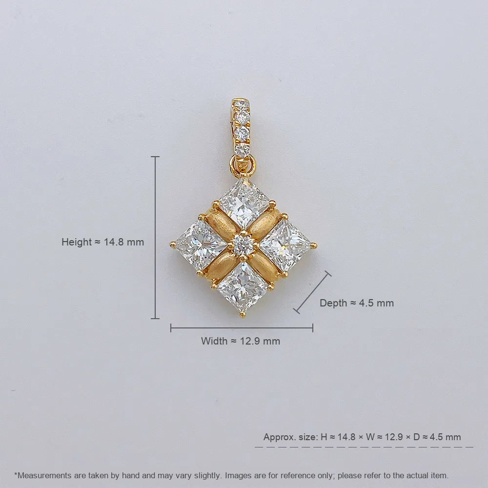 1.3 ctw Four-Leaf Clover Princess-Cut Lab-Grown Diamond Pendant in 18K Yellow Gold