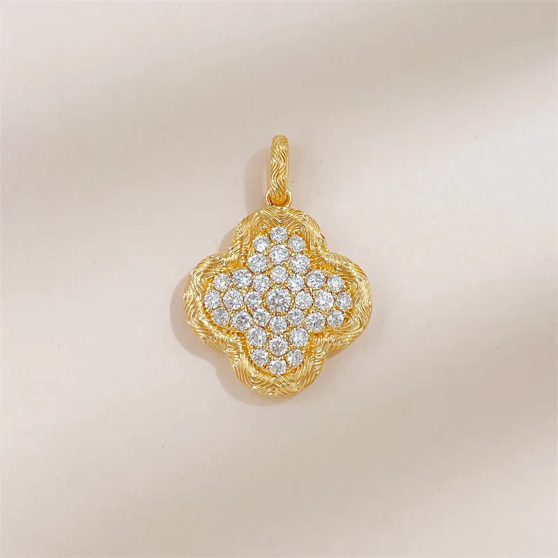 0.57 ctw Four-Leaf Clover Pavé Round-Cut Lab-Grown Diamond Pendant in 18K Yellow Gold