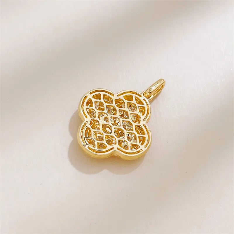 0.57 ctw Four-Leaf Clover Pavé Round-Cut Lab-Grown Diamond Pendant in 18K Yellow Gold