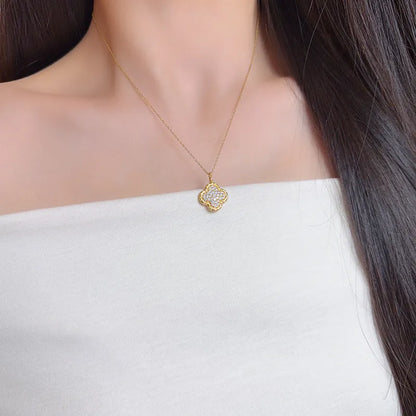 0.57 ctw Four-Leaf Clover Pavé Round-Cut Lab-Grown Diamond Pendant in 18K Yellow Gold