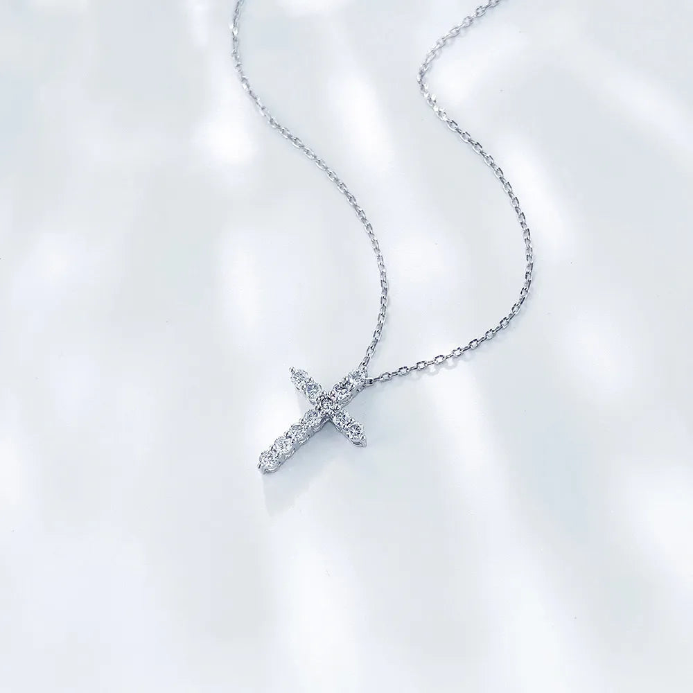0.24 ctw Cross Round-Cut Lab-Grown Diamond Necklace in 18K White Gold