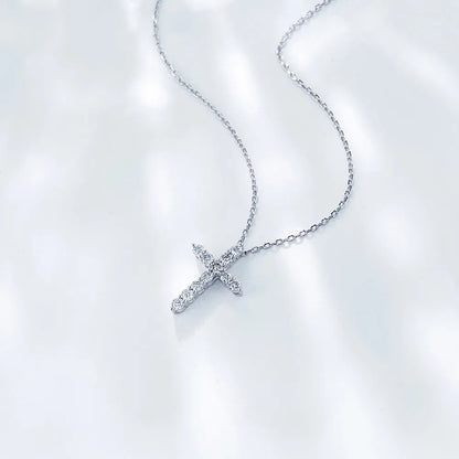 0.24 ctw Cross Round-Cut Lab-Grown Diamond Necklace in 18K White Gold