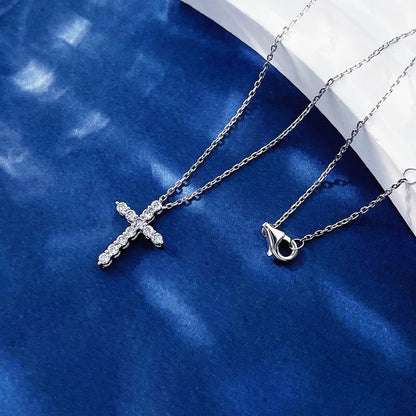 0.24 ctw Cross Round-Cut Lab-Grown Diamond Necklace in 18K White Gold