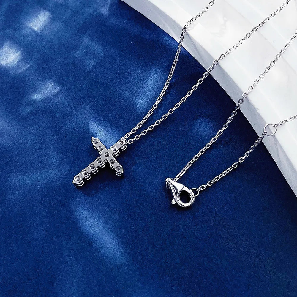 0.24 ctw Cross Round-Cut Lab-Grown Diamond Necklace in 18K White Gold