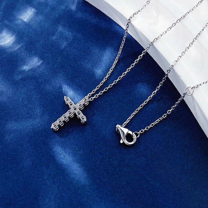 0.24 ctw Cross Round-Cut Lab-Grown Diamond Necklace in 18K White Gold