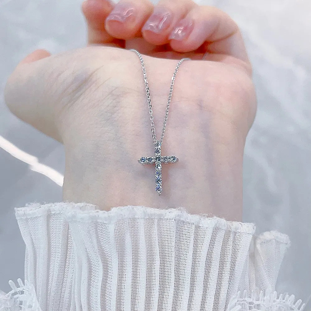 0.24 ctw Cross Round-Cut Lab-Grown Diamond Necklace in 18K White Gold