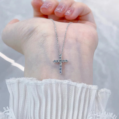 0.24 ctw Cross Round-Cut Lab-Grown Diamond Necklace in 18K White Gold