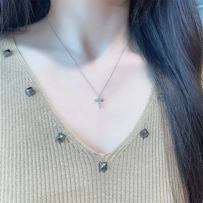 0.24 ctw Cross Round-Cut Lab-Grown Diamond Necklace in 18K White Gold