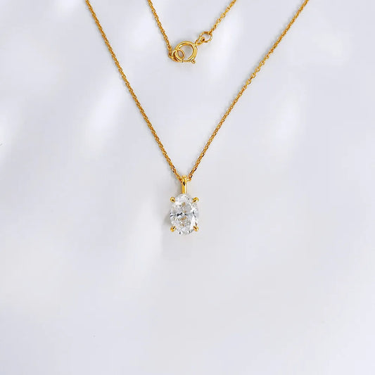1 ct Minimalist Four-Prong Oval-Cut Lab-Grown Diamond Necklace in 18K Yellow Gold – APYPN0005-Y