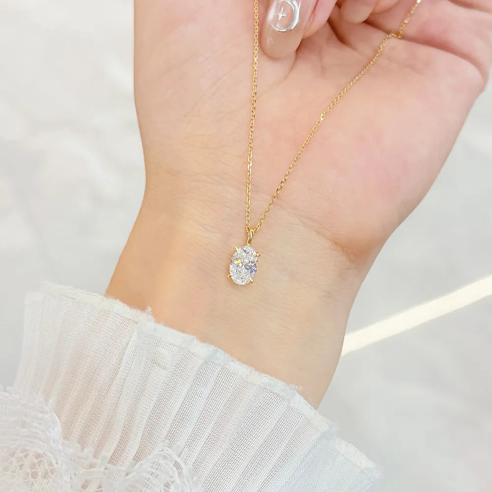 1 ct Minimalist Four-Prong Oval-Cut Lab-Grown Diamond Necklace in 18K Yellow Gold – APYPN0005-Y