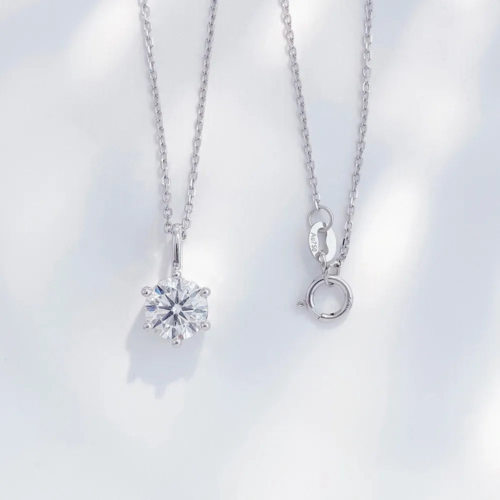 1.01 ct Minimalist Six-Prong Round-Cut Lab-Grown Diamond Necklace in 18K White Gold – APYPN0006-W