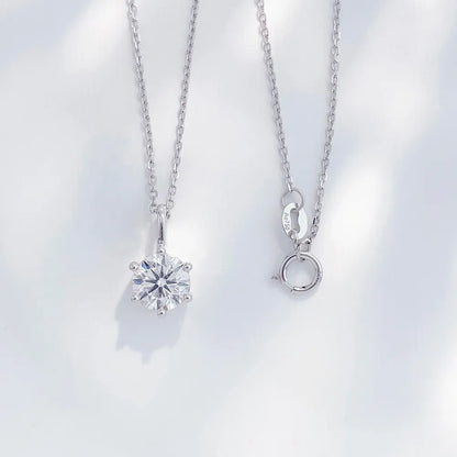 1.01 ct Minimalist Six-Prong Round-Cut Lab-Grown Diamond Necklace in 18K White Gold – APYPN0006-W