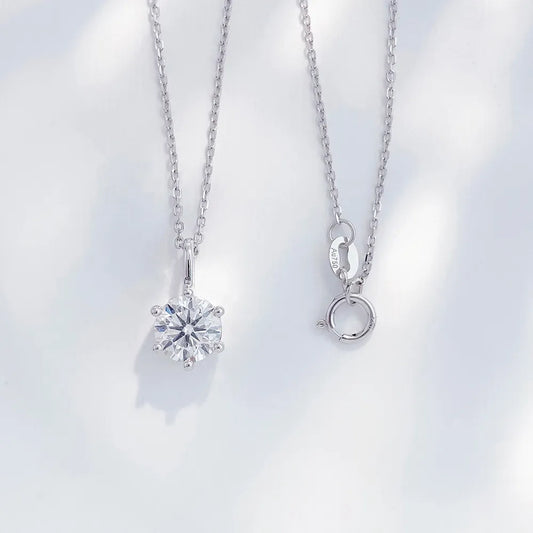 1.01 ct Minimalist Six-Prong Round-Cut Lab-Grown Diamond Necklace in 18K White Gold – APYPN0006-W
