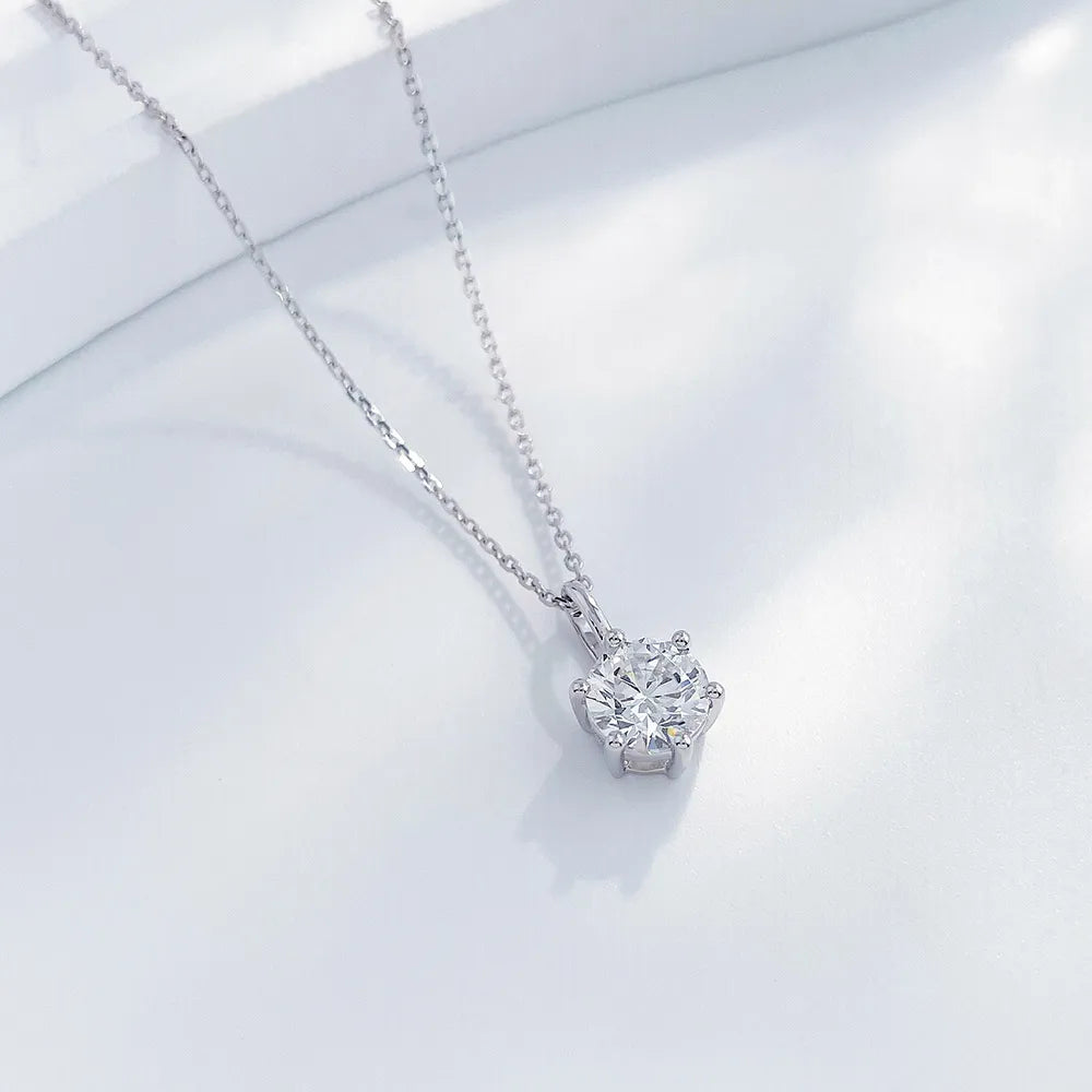 1.01 ct Minimalist Six-Prong Round-Cut Lab-Grown Diamond Necklace in 18K White Gold – APYPN0006-W