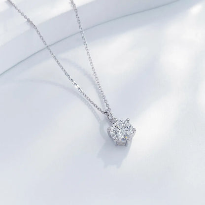 1.01 ct Minimalist Six-Prong Round-Cut Lab-Grown Diamond Necklace in 18K White Gold – APYPN0006-W