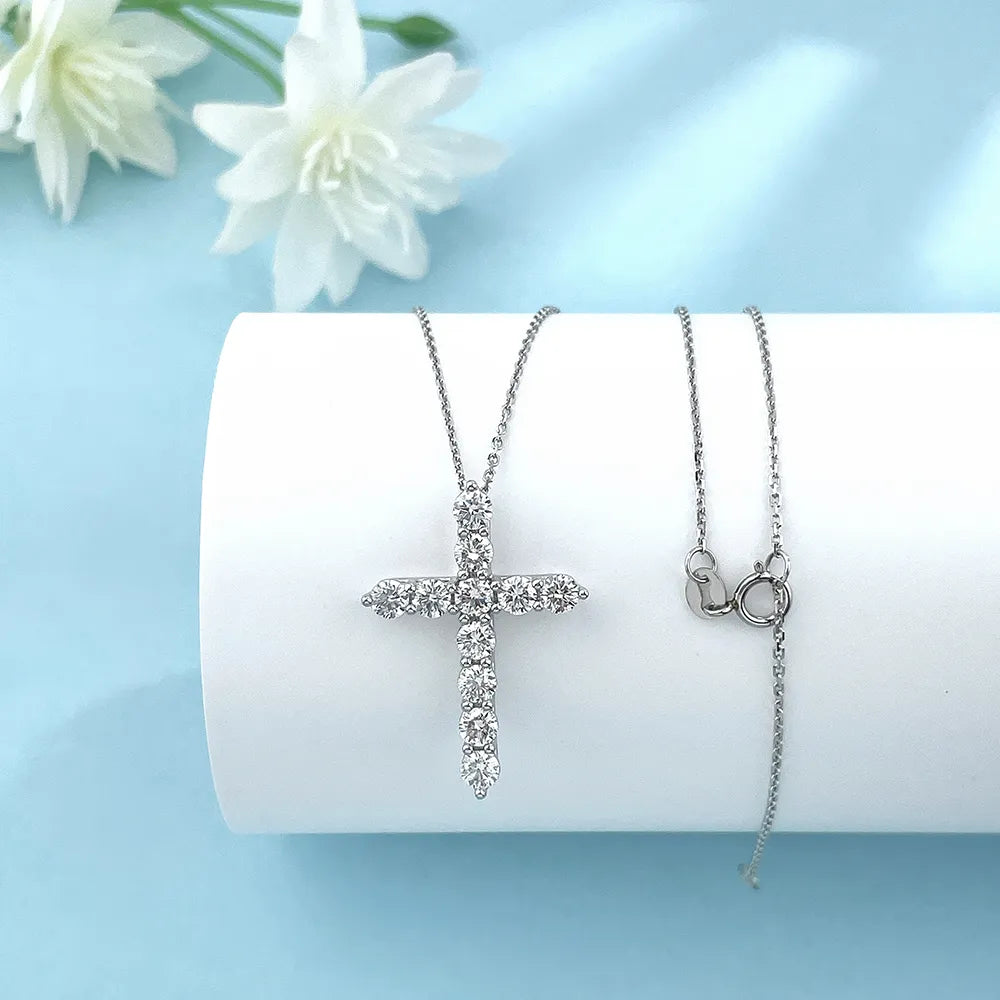 1.26 ctw Cross Round-Cut Lab-Grown Diamond Necklace in PT950 Platinum – APYPN0009-PT