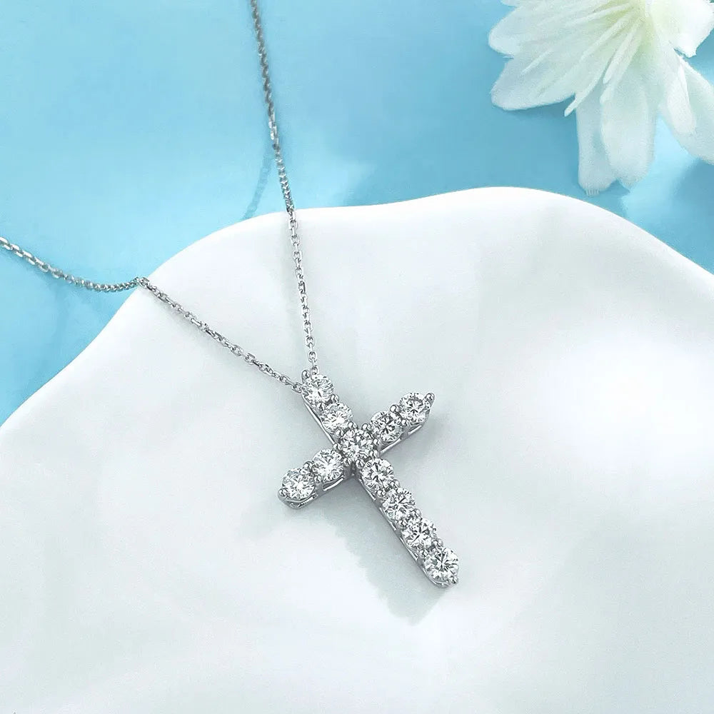 1.26 ctw Cross Round-Cut Lab-Grown Diamond Necklace in PT950 Platinum – APYPN0009-PT